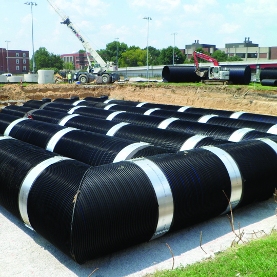 Installation of a DuroMaxx stormwater detention system.