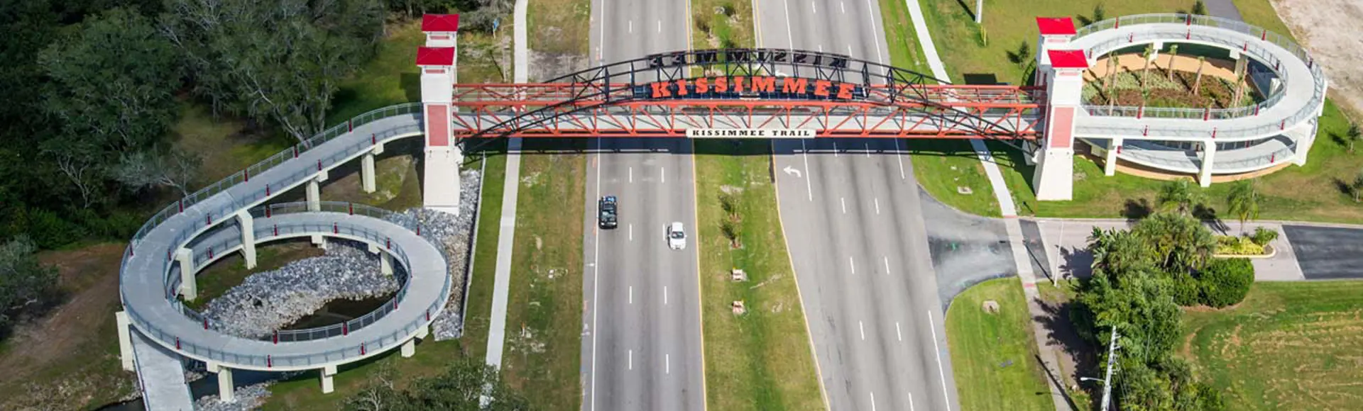 Continental prefabricated pedestrian bridge over a highway.