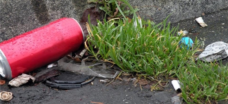 Trash on a roadway.