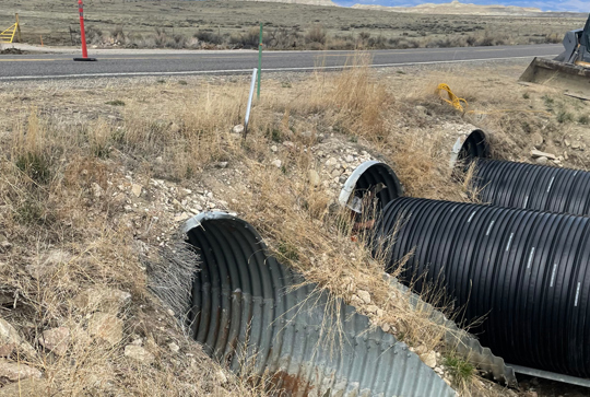 A culvert being relined with DuroMaxx steel reinforced polyethylene (SRPE) pipe.