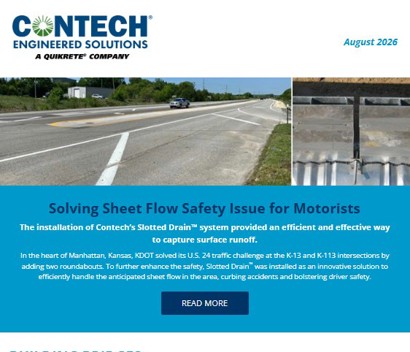 Contech’s Slotted Drain™ manages sheet flow, reducing roadway runoff and improving safety for motorists in Manhattan, KS.