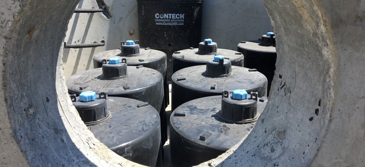 A Stormwater Management StormFilter stormwater treatment device. 