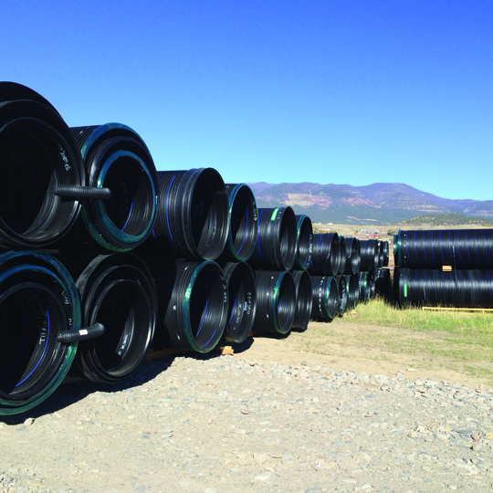 Nested DuroMaxx Steel Reinforced Polyethylene pipe.