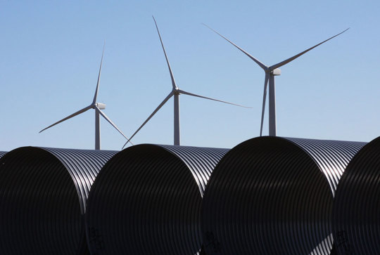 Large diameter corrugated metal pipe used for wind turbine foundations. 
