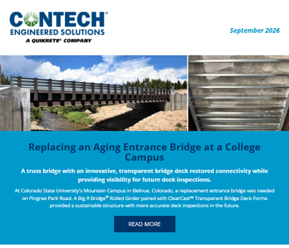 A bridge replacement project and a stormwater filtration system are featured in a Contech Engineered Solutions newsletter.