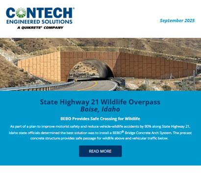 Screenshot of a newsletter featuring updates on a wildlife overpass in Idaho and airport shuttle lot expansion in Kentucky.
