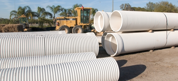 A stack of A-2000 sanitary sewer pipe. 