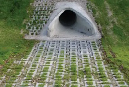 ArmorLoc concrete interlocking block protecting a culvert from erosion.