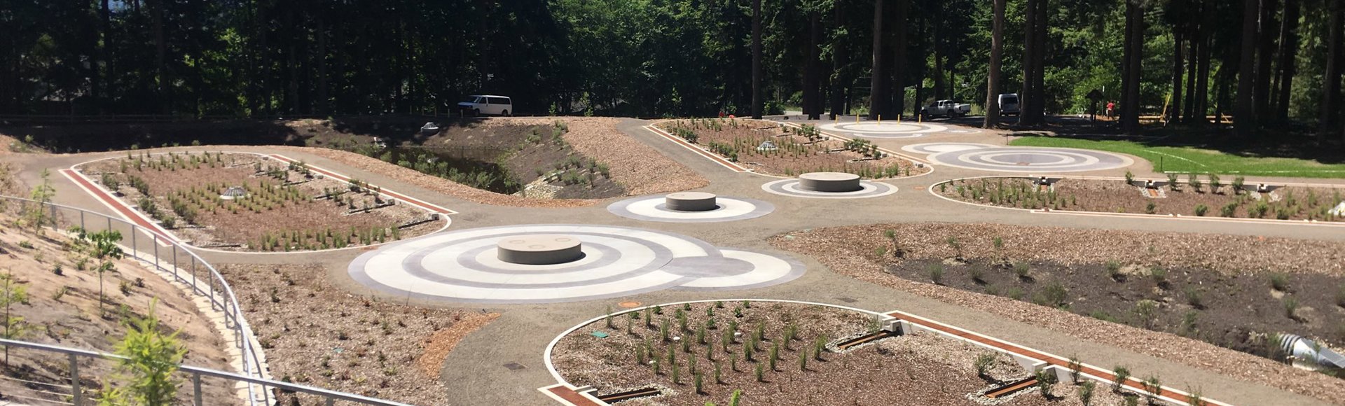 A large Filterra Bioscape stormwater management solution at the Whispering Firs Stormwater Park.